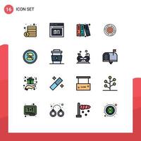 Mobile Interface Flat Color Filled Line Set of 16 Pictograms of ban finance web company solution Editable Creative Vector Design Elements