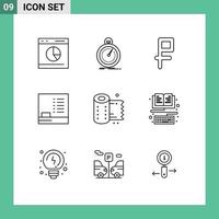 Modern Set of 9 Outlines Pictograph of roll cleaning speed education rubble Editable Vector Design Elements