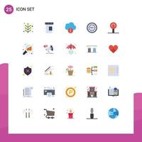 User Interface Pack of 25 Basic Flat Colors of graph magnifying data analyzing cloud sweets time Editable Vector Design Elements