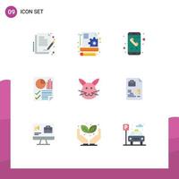 Modern Set of 9 Flat Colors Pictograph of bunny page call document bars Editable Vector Design Elements