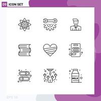 Pack of 9 Modern Outlines Signs and Symbols for Web Print Media such as files document hand tools avatar student Editable Vector Design Elements