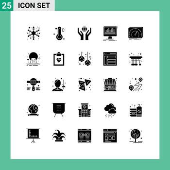 25 Universal Solid Glyphs Set for Web and Mobile Applications test device world dashboard data Editable Vector Design Elements