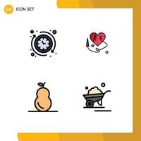 Set of 4 Modern UI Icons Symbols Signs for around pear the heartm heart garden Editable Vector Design Elements