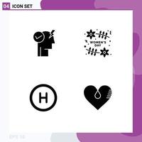 4 User Interface Solid Glyph Pack of modern Signs and Symbols of brain hospital power mode activate day heart Editable Vector Design Elements