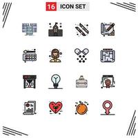 Mobile Interface Flat Color Filled Line Set of 16 Pictograms of back to school blue print preparatory architecture marshmallow Editable Creative Vector Design Elements