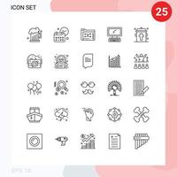 Modern Set of 25 Lines Pictograph of keyboard monitor job computer folder Editable Vector Design Elements