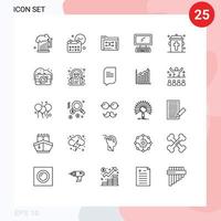 conjunto moderno de pictogramas de 25 líneas de elementos de diseño vectorial editables de la carpeta de la computadora de trabajo del monitor del teclado vector