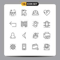 Pack of 16 Modern Outlines Signs and Symbols for Web Print Media such as left arrow dvd care healthcare Editable Vector Design Elements