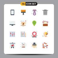 Modern Set of 16 Flat Colors and symbols such as device computer tool trash delete Editable Pack of Creative Vector Design Elements