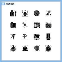 Modern Set of 16 Solid Glyphs and symbols such as hotel map compass location megaphone Editable Vector Design Elements