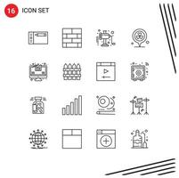 conjunto de 16 contornos vectoriales en cuadrícula para análisis de crecimiento ubicación del corazón del molinillo elementos de diseño vectorial editables vector