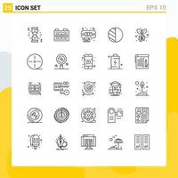 Mobile Interface Line Set of 25 Pictograms of film investment data growth shadow Editable Vector Design Elements