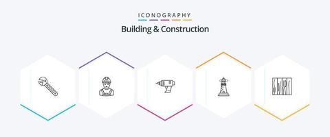 paquete de iconos de 25 líneas de construcción y construcción que incluye luz. faro. ingeniero. electrónica. máquina vector