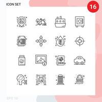 User Interface Pack of 16 Basic Outlines of ai lock sun locker traffic Editable Vector Design Elements