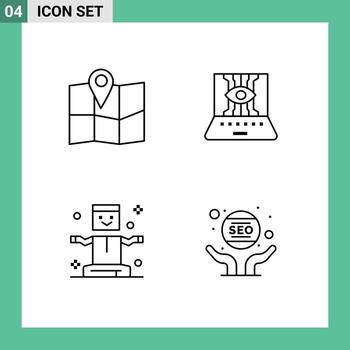 Mobile Interface Line Set of 4 Pictograms of location fly applied science technic magic Editable Vector Design Elements