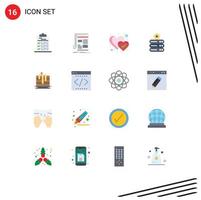 16 Thematic Vector Flat Colors and Editable Symbols of cake server media data storage like Editable Pack of Creative Vector Design Elements