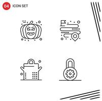 Pack of 4 Modern Filledline Flat Colors Signs and Symbols for Web Print Media such as face saucepan avatar map lock Editable Vector Design Elements