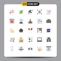 25 User Interface Flat Color Pack of modern Signs and Symbols of attached document brain broadcasting file mind Editable Vector Design Elements