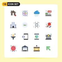 Flat Color Pack of 16 Universal Symbols of apartment investment paint financial weather Editable Pack of Creative Vector Design Elements