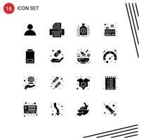 Pictogram Set of 16 Simple Solid Glyphs of status devices dollar battery credit Editable Vector Design Elements