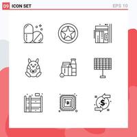 Pack of 9 creative Outlines of milk baby elevator easter down Editable Vector Design Elements