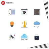 Pack of 9 creative Flat Colors of rainy cloud home biochemistry lab Editable Vector Design Elements