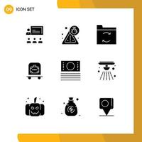 9 User Interface Solid Glyph Pack of modern Signs and Symbols of shop cash backup bag luggage Editable Vector Design Elements