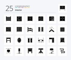 paquete de iconos de 25 glifos sólidos interiores que incluye dibujo. litera. mueble. cama. gabinete vector