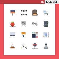 Group of 16 Flat Colors Signs and Symbols for food transport mechanics insurance car Editable Pack of Creative Vector Design Elements