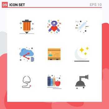 grupo de 9 signos y símbolos de colores planos para elementos de diseño de vectores editables de prueba de archivo de cinta compartida de identificación