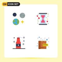 4 Thematic Vector Flat Icons and Editable Symbols of planet bottle space heart weapons Editable Vector Design Elements