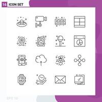 16 User Interface Outline Pack of modern Signs and Symbols of layout draw wall design kitchen Editable Vector Design Elements