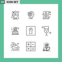 Mobile Interface Outline Set of 9 Pictograms of trophy basketball user wifi internet of things Editable Vector Design Elements