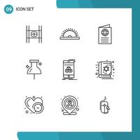 Modern Set of 9 Outlines and symbols such as box navigation utensils location passport Editable Vector Design Elements