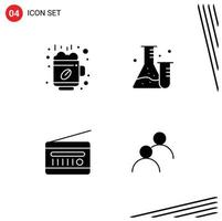 Stock Vector Icon Pack of 4 Line Signs and Symbols for hot fm radio cup lab radio receiver Editable Vector Design Elements