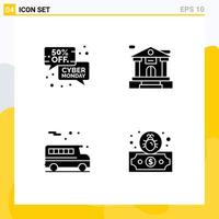 Group of 4 Modern Solid Glyphs Set for discount school price bank account dollar Editable Vector Design Elements