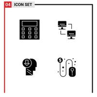 Set of 4 Modern UI Icons Symbols Signs for calculation human computer computers down Editable Vector Design Elements