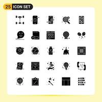 Editable Vector Line Pack of 25 Simple Solid Glyphs of music movie seo world web Editable Vector Design Elements