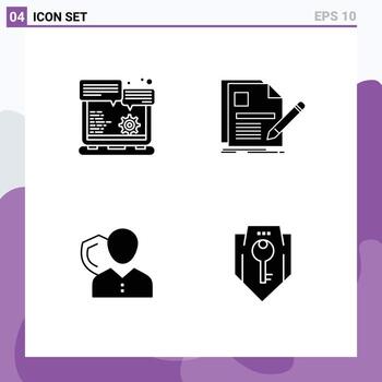 4 interfaz de usuario paquete de glifos sólidos de signos y símbolos modernos de la página de opciones de seguridad del navegador seguro elementos de diseño vectorial editables vector