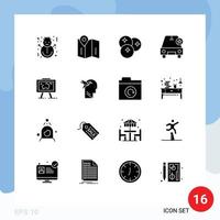 Modern Set of 16 Solid Glyphs Pictograph of vehicles important location car fruits Editable Vector Design Elements