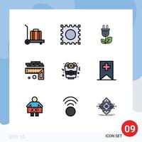 Set of 9 Modern UI Icons Symbols Signs for media tag measurement food onion ring Editable Vector Design Elements