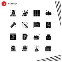 Set of 16 Modern UI Icons Symbols Signs for torch flashlight grid layout camping rainy Editable Vector Design Elements