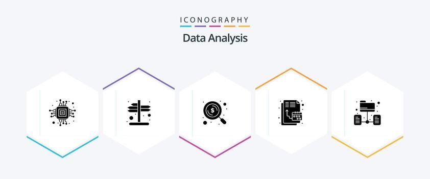 paquete de iconos de 25 glifos de análisis de datos que incluye red de datos. grafico. derecho. digital. posicionamiento web vector