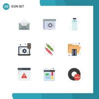 Set of 9 Modern UI Icons Symbols Signs for cogwheel preference software laptop water Editable Vector Design Elements