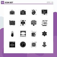 Modern Set of 16 Solid Glyphs and symbols such as print floor eight march design computer Editable Vector Design Elements