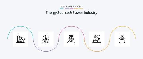 fuente de energía y paquete de iconos de la línea 5 de la industria de energía, incluida la tubería. industria. eléctrico. fábrica. edificio vector