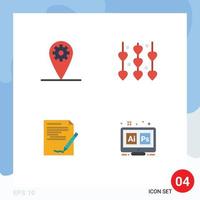 Group of 4 Modern Flat Icons Set for gear document decoration wedding report Editable Vector Design Elements