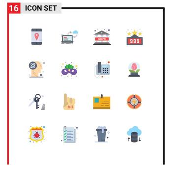 grupo de 16 signos y símbolos de colores planos para la solución datos mentales usuario divertido paquete editable de elementos de diseño de vectores creativos