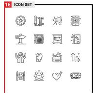 Group of 16 Outlines Signs and Symbols for pointer direction loud currency symbol banking Editable Vector Design Elements