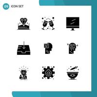 Pictogram Set of 9 Simple Solid Glyphs of user save computer memory mailbox Editable Vector Design Elements